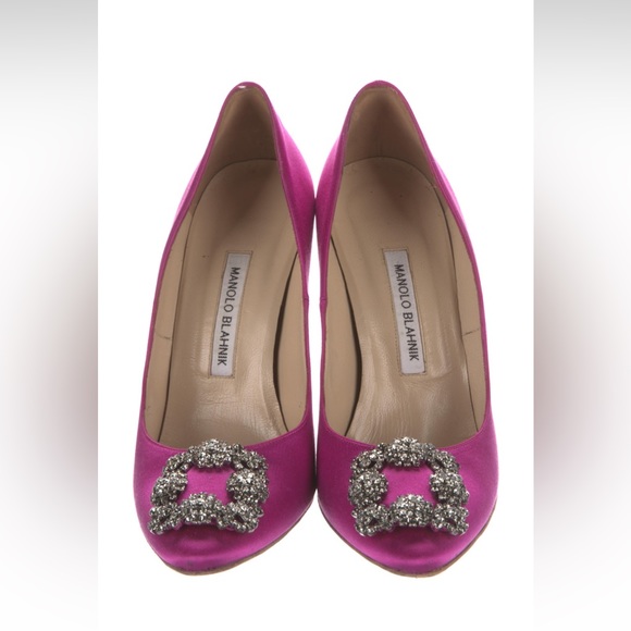 MANOLO BLAHNIK Hangisi 90 embellished satin pumps in fuchsia size 39.5 - Picture 7 of 10